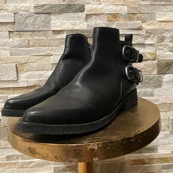 Belle by Sigerson Morrison 8 Black Leather Booties | Double Buckle Ankle Boots - Picture 9 of 10